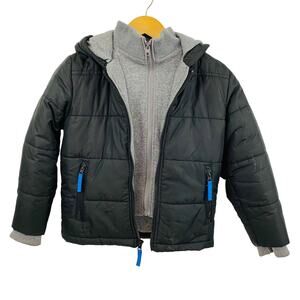 Rothschild Quilted Hooded Jacket Boys Large 7 Black Puffer Two Zipper Front Coat